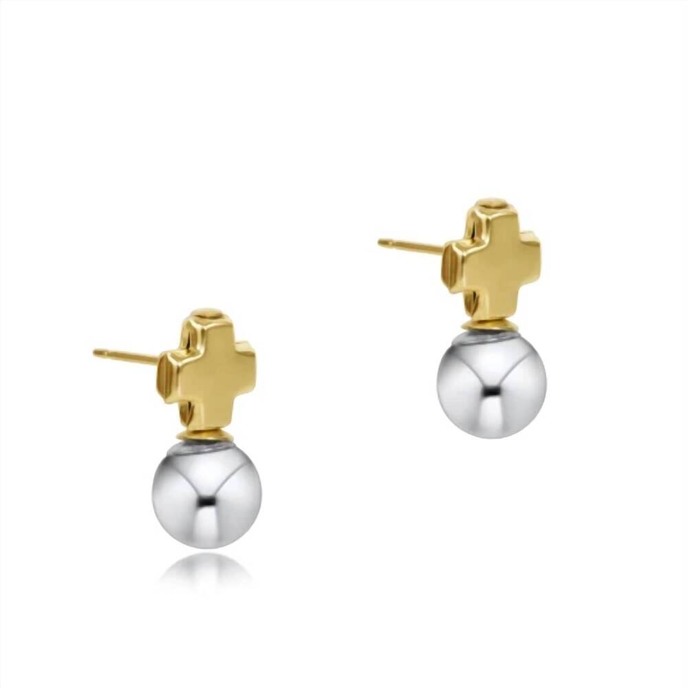 NEW ENEWTON signature cross mixed metal stud in silver